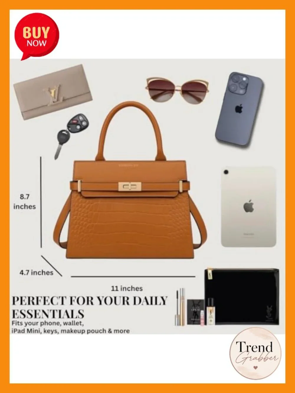 Vegan PU Leather Satchel Handbag – Structured Top Handle Purse with Crossbody